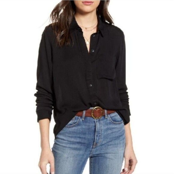 TREASURE & BOND Classic black button front lightweight timeless shirt xs - Picture 1 of 9